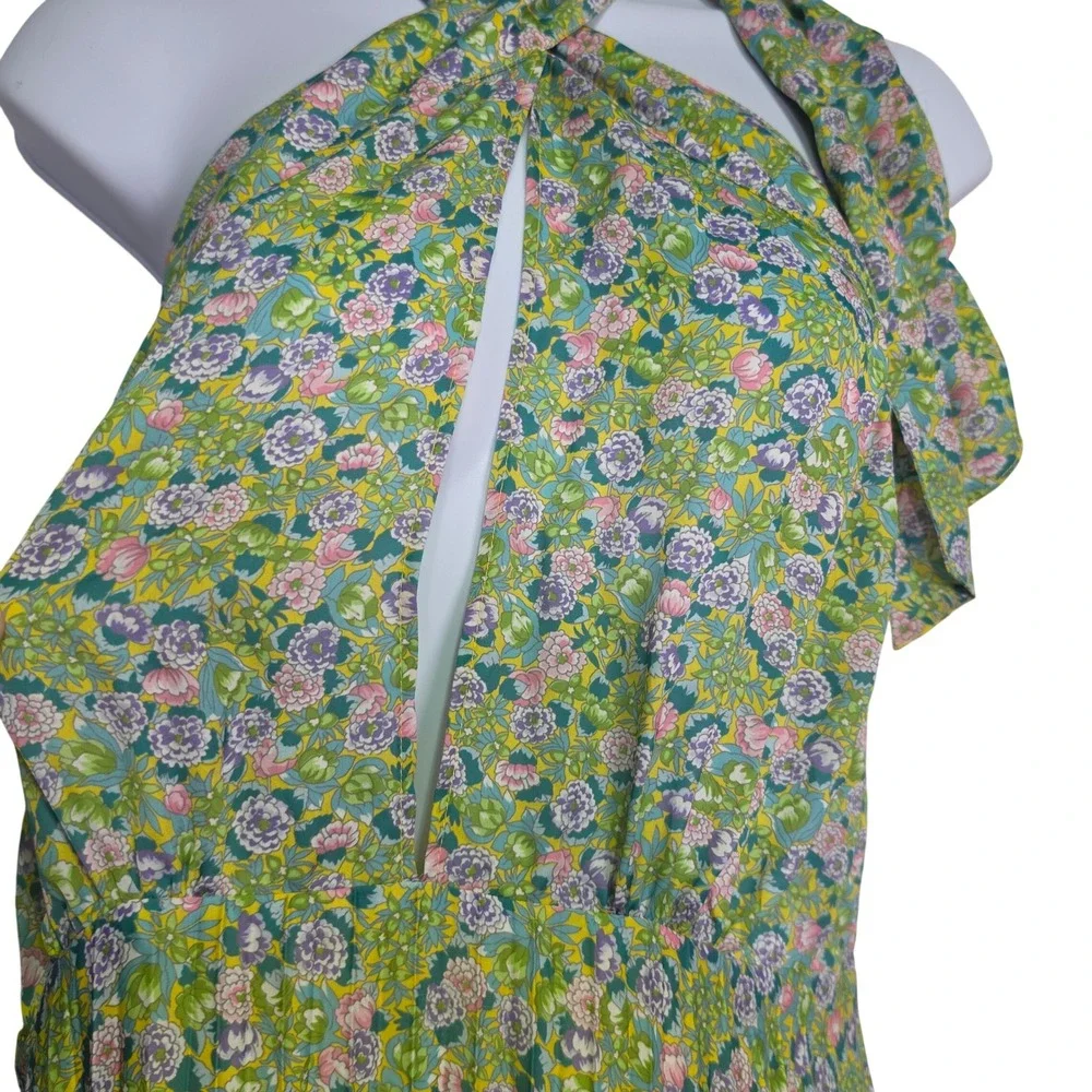 ByTiMo Plisse Pleated Halterneck‎ Maxi Dress In Green Garden Open Back  Large